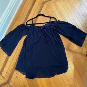 Navy blue off-shoulder sheer dress